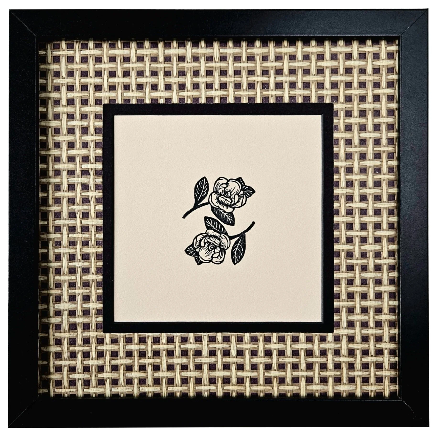 Zinnia flower block print - neutral botanical print - small square